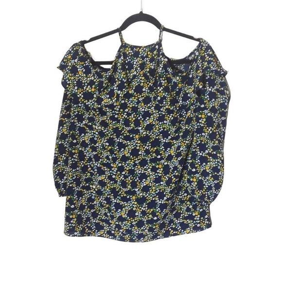 Michael Kors Poppy Ikat Kimono Top - Size Small Taxi Yellow Floral Cold Shoulder - Picture 4 of 9